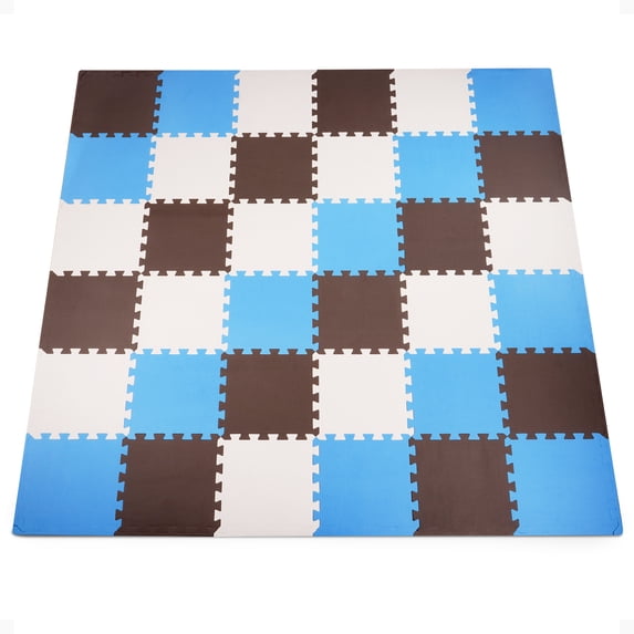 BalanceFrom 36-Pack 12”x12” Interlocking Puzzle Play Mat, 0.4” Thick, Blue/Brown/Beige