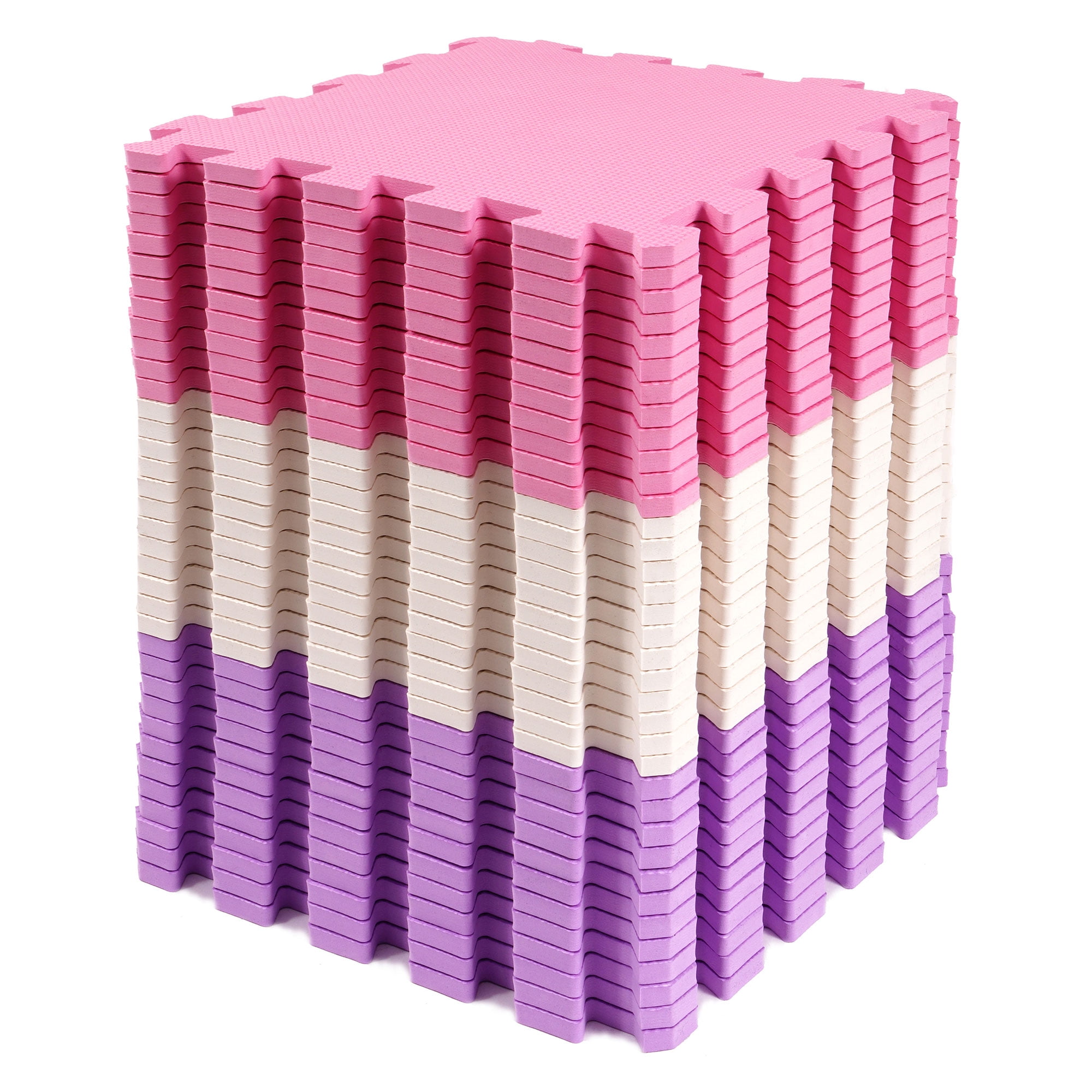 Pink, Purple, Beige EVA Foam Interlocking Play Mat Set, 36 Tiles
