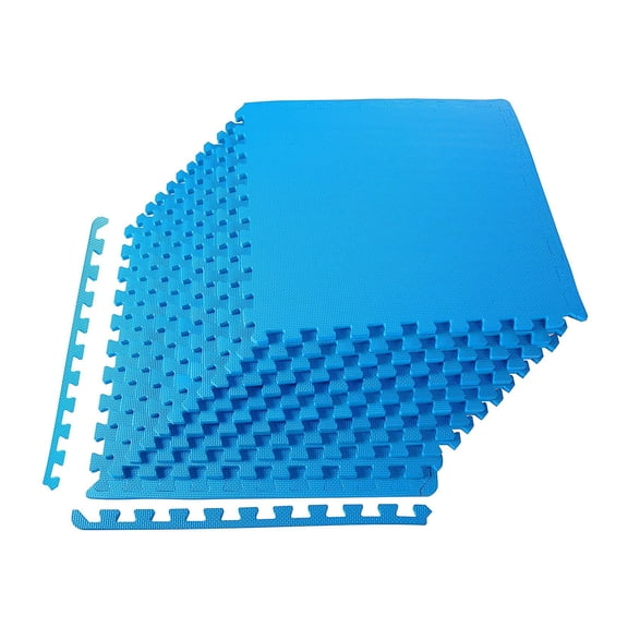 BalanceFrom 12-Pack 24”x24” Interlocking Foam Puzzle Exercise Mat, 1/2” Thick, Blue