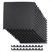 BalanceFrom 12-Pack 24”x24” Interlocking Foam Puzzle Exercise Mat, 1/2” Thick, Black