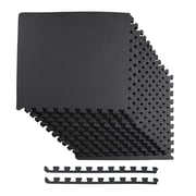 BalanceFrom 12-Pack 24”x24” Interlocking Foam Puzzle Exercise Mat, 1/2” Thick, Black