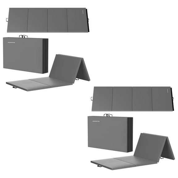 BalanceFrom 2-Pack 10ft x 4ft x 2in 4-Panel All-Purpose Folding Gymnastics Mat, Gray