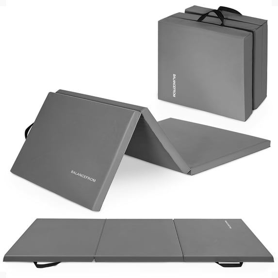 BalanceFrom 6ft x 2ft x 2in 3-Panel All-Purpose Folding Gymnastics Mat, Gray