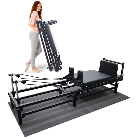 BalanceFrom Foldable Pilates Reformer Machine with Adjustable Heights & Jump Board, Black