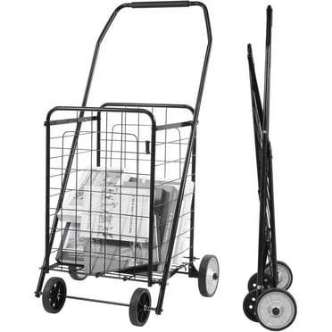 FlexWave Foldable Utility Cart，Lightweight Rolling Trolley， with Wheels, for Grocery, Laundry, and Luggage，Easy to Assemble and Store, Black
