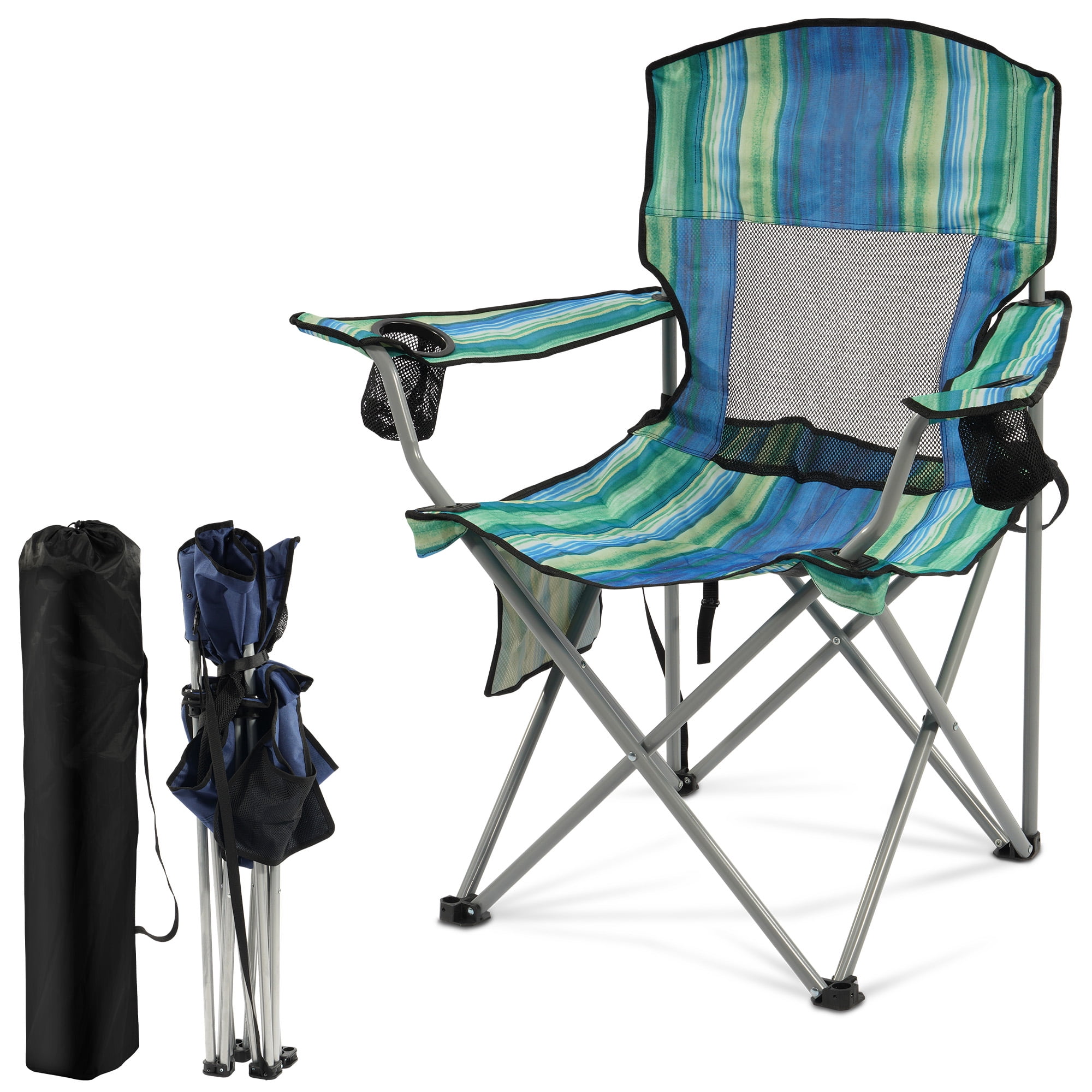 BalanceFrom Folding Camp Chair，Portable Outdoor Chair，with Cup Holder & Carrying Bag，for Camping, Beach, Fishing, and Sports Events