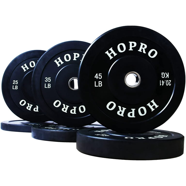 BalanceFrom HOPRO Olympic Bumper Plate Weight Plate with Steel Hub Black 210 lbs Set