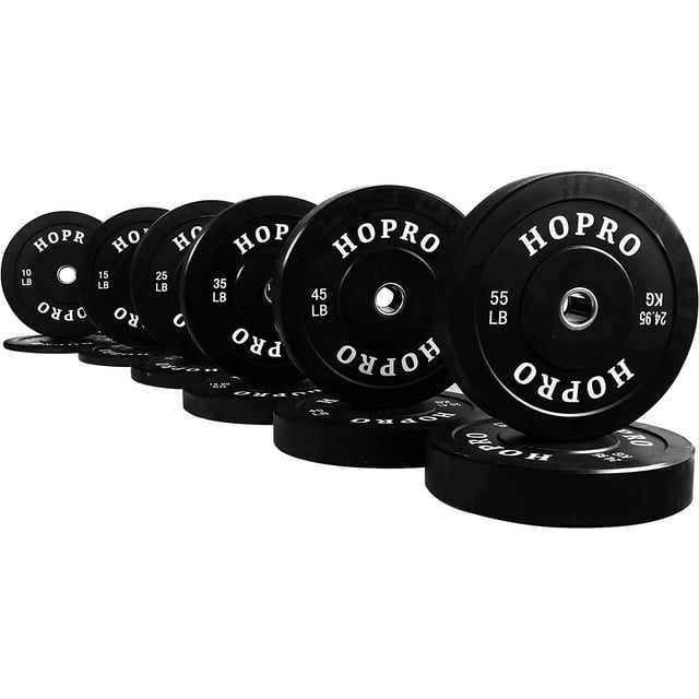 BalanceFrom HOPRO Olympic Bumper Plate Weight Plate with Steel Hub, Black, 370 lbs Set