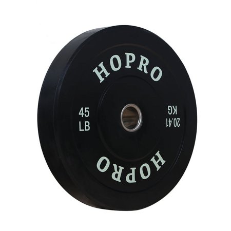 BalanceFrom HOPRO Olympic Bumper Plate Weight Plate with Steel Hub, Black, 45 lbs, Single