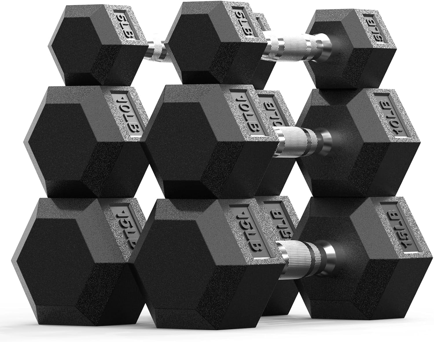 BalanceFrom Hex Dumbbell Set  Pairs of 5lb, 10lb, 15 lb Free Weights for Home Gym, Full-Body Workout, Non-Slip Grip, Space-Saving Design, Ideal for All Fitness Levels