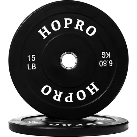 HoPro Olympic Bumper Plate Weight Plate with Steel Hub, Pairs or Sets, Black