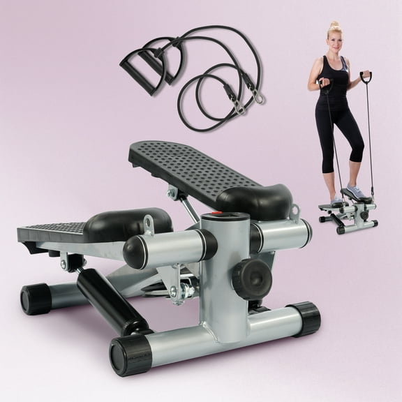 BalanceFrom Mini Steppers, Stair Steeper with Resistance Bands, Portable Stepper Capable of Full-Body Exercise, Low Noise and Smooth, 300 lbs Weight Capacity, Black/ Silver