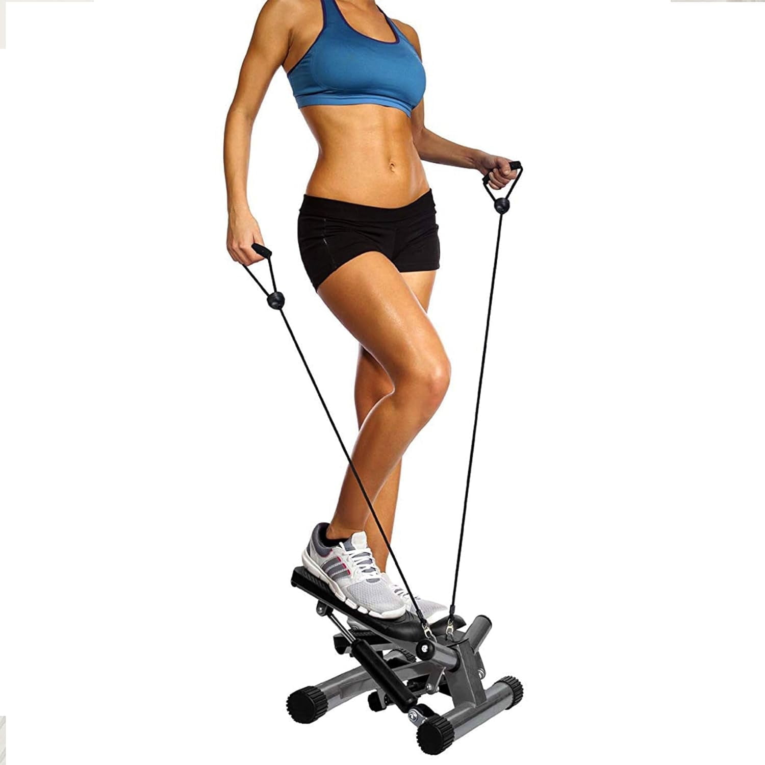 BalanceFrom Mini Steppers, Stair Steeper with Resistance Bands, Portable Stepper Capable of Full-Body Exercise, Low Noise and Smooth, 300 lbs Weight Capacity, Black/ Silver
