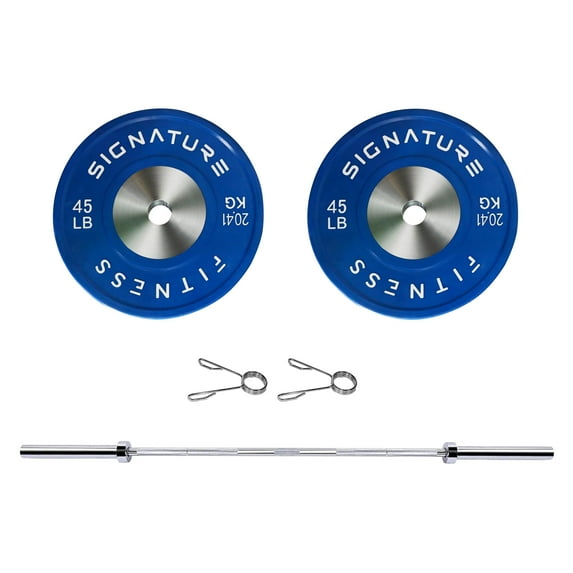 BalanceFrom Olympic Barbell Weight Set – Pair of 25/35/45/55LB Color Rubber Coated Plates with 5FT Straight Bar, 2-Inch Hole