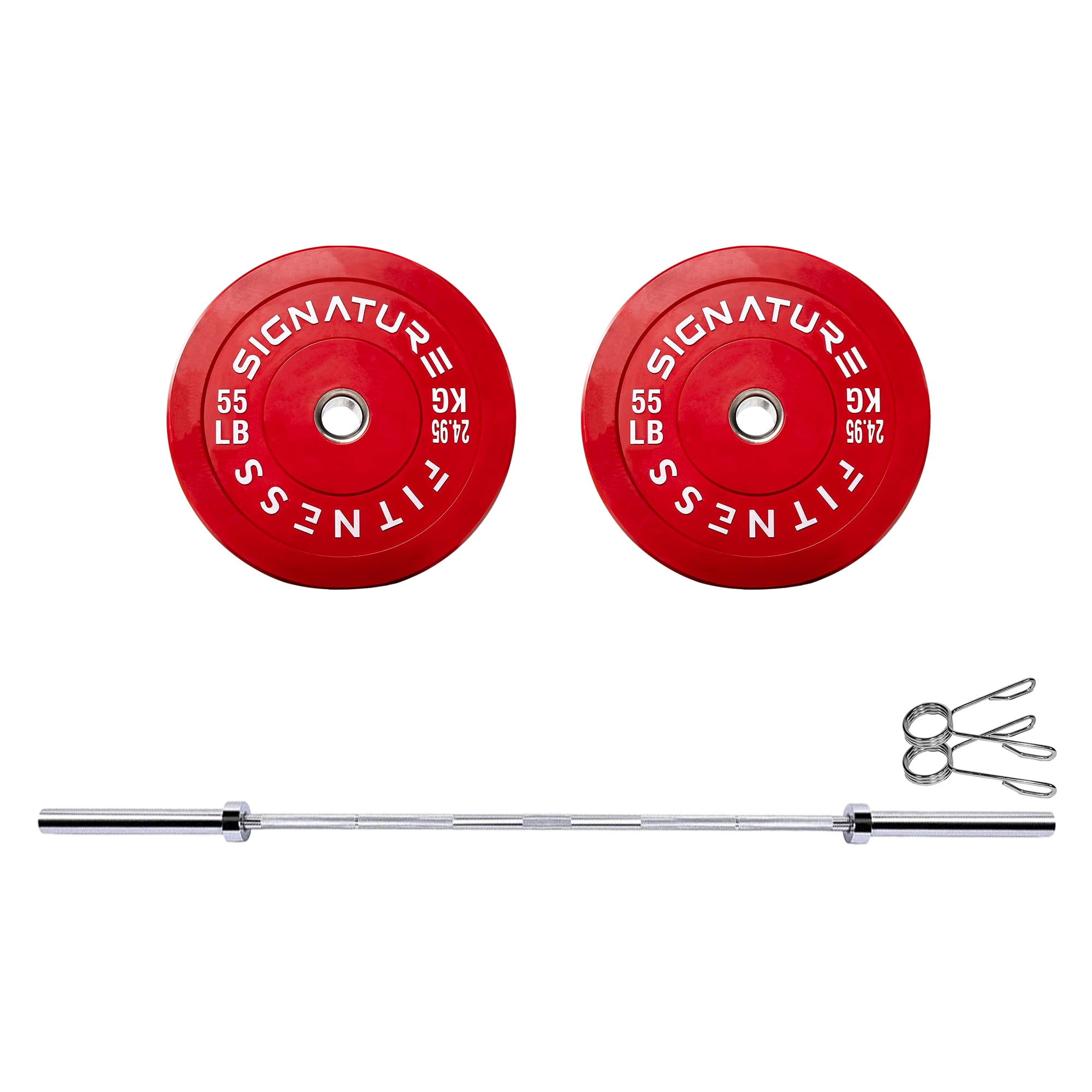 BalanceFrom Olympic Barbell Weight Set – Pair of 35LB Yellow & 55LB Red Color Rubber Bumper Plates with 5FT Straight Bar, 2-Inch Hole