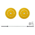 thumbnail image 1 of BalanceFrom Olympic Barbell Weight Set – Pair of 35LB Yellow & 55LB Red Color Rubber Bumper Plates with 5FT Straight Bar, 2-Inch Hole, 1 of 6