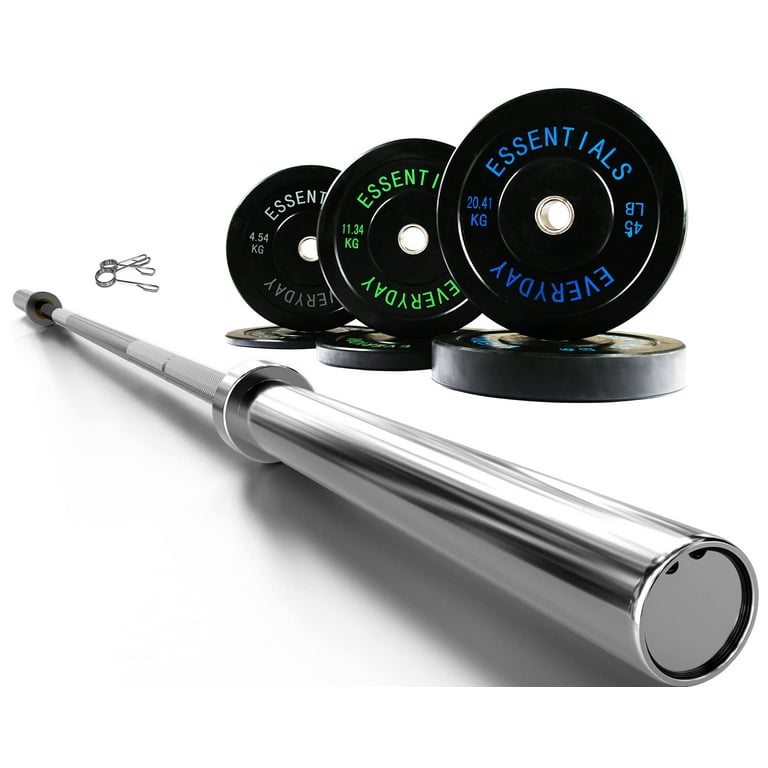 BalanceFrom Olympic Bumper Plate Weight Plate with Steel Hub Black 160 lbs Set with 7FT Olympic Barbell and Clips Multiple Packages Walmart