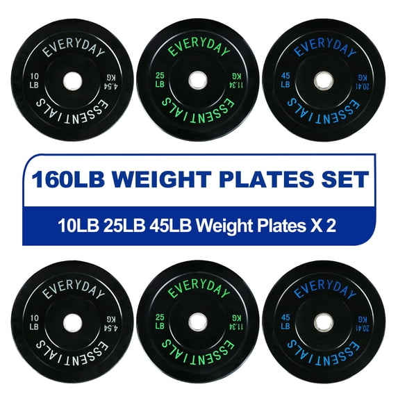 BalanceFrom Olympic Bumper Plate Weight Plate with Steel Hub, Black, 160 lbs Set