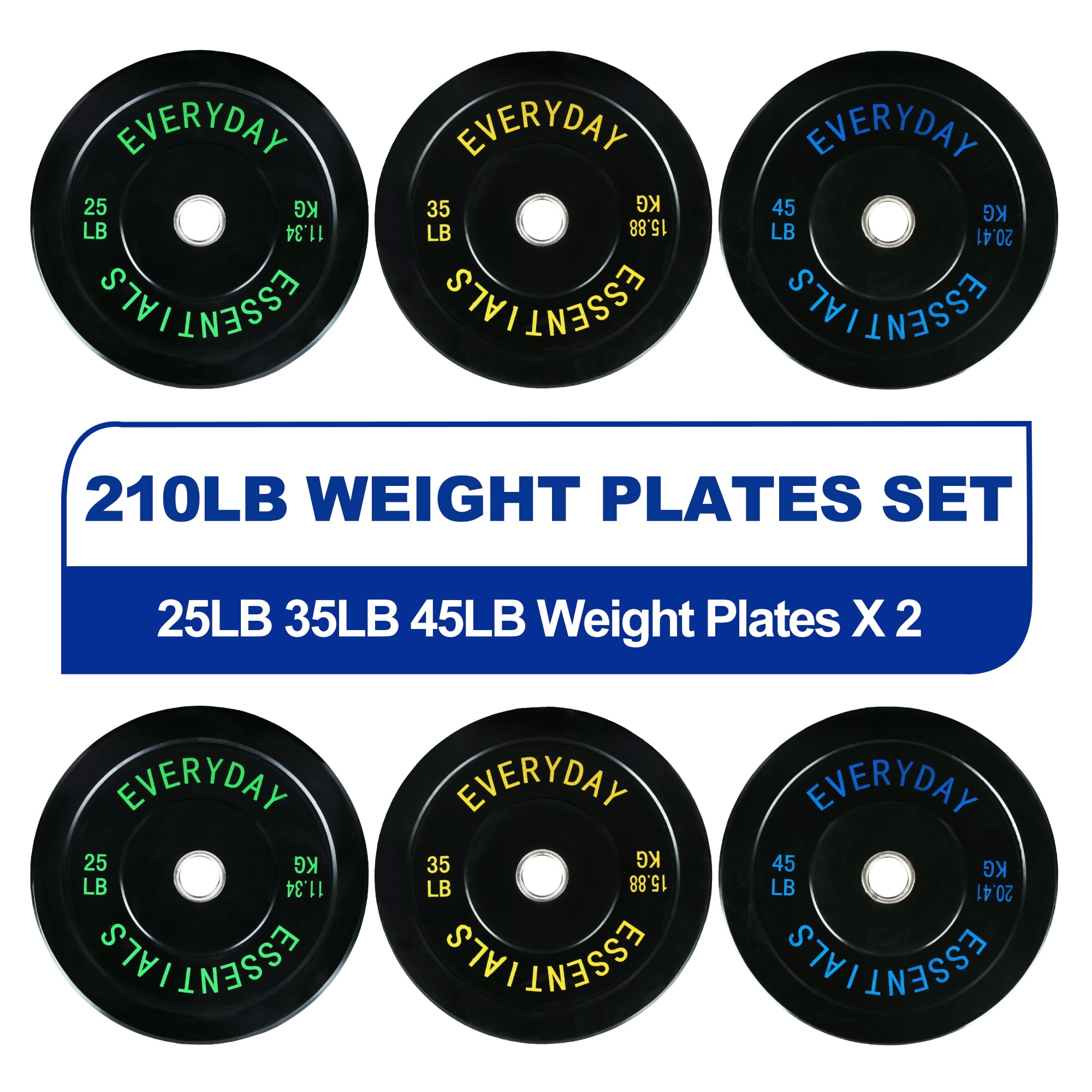 BalanceFrom Olympic Bumper Plate Weight Plate with Steel Hub, Black, 210 lbs Set