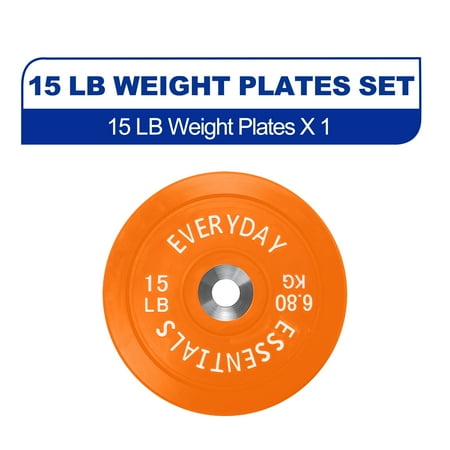 BalanceFrom Olympic Bumper Plate Weight Plate with Steel Hub, Color Coded, 15 lbs Single
