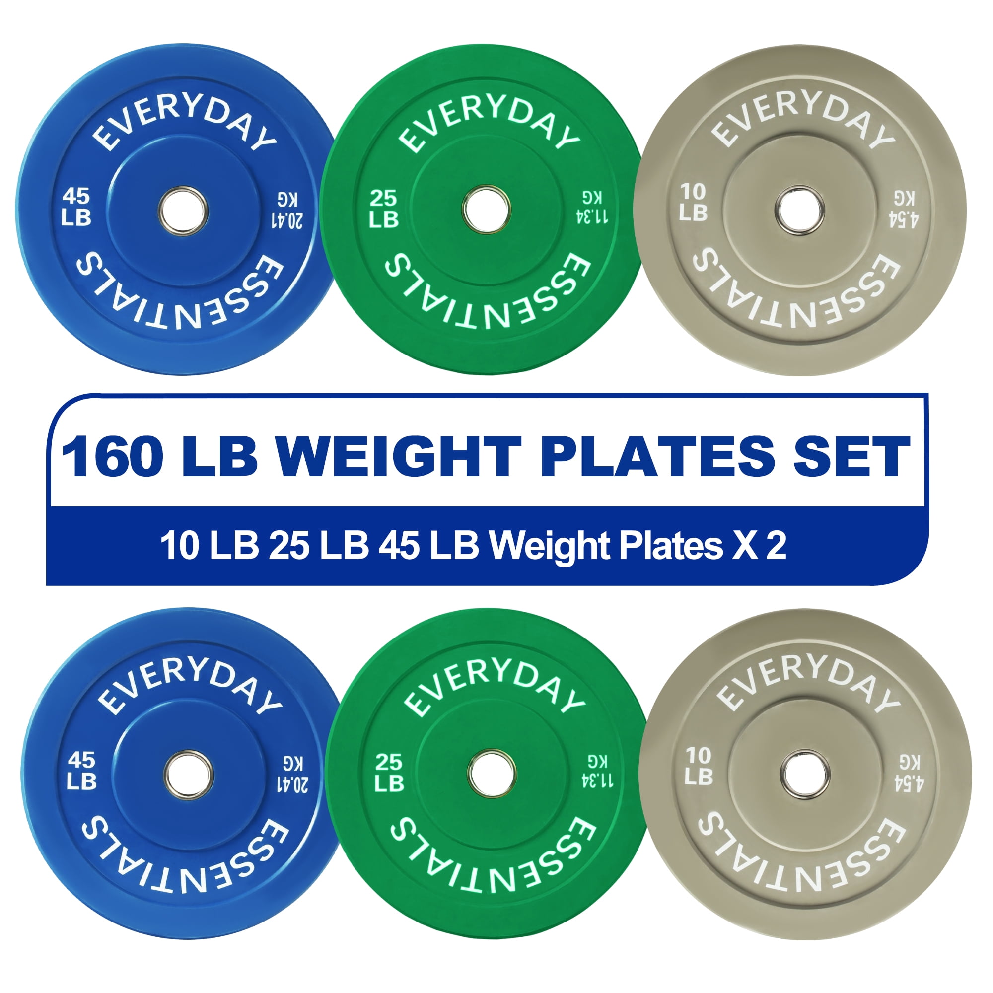 BalanceFrom Olympic Bumper Plate Weight Plate with Steel Hub, Color Coded, 160 lbs Set