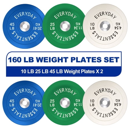 BalanceFrom Olympic Bumper Plate Weight Plate with Steel Hub, Color Coded, 160 lbs Set
