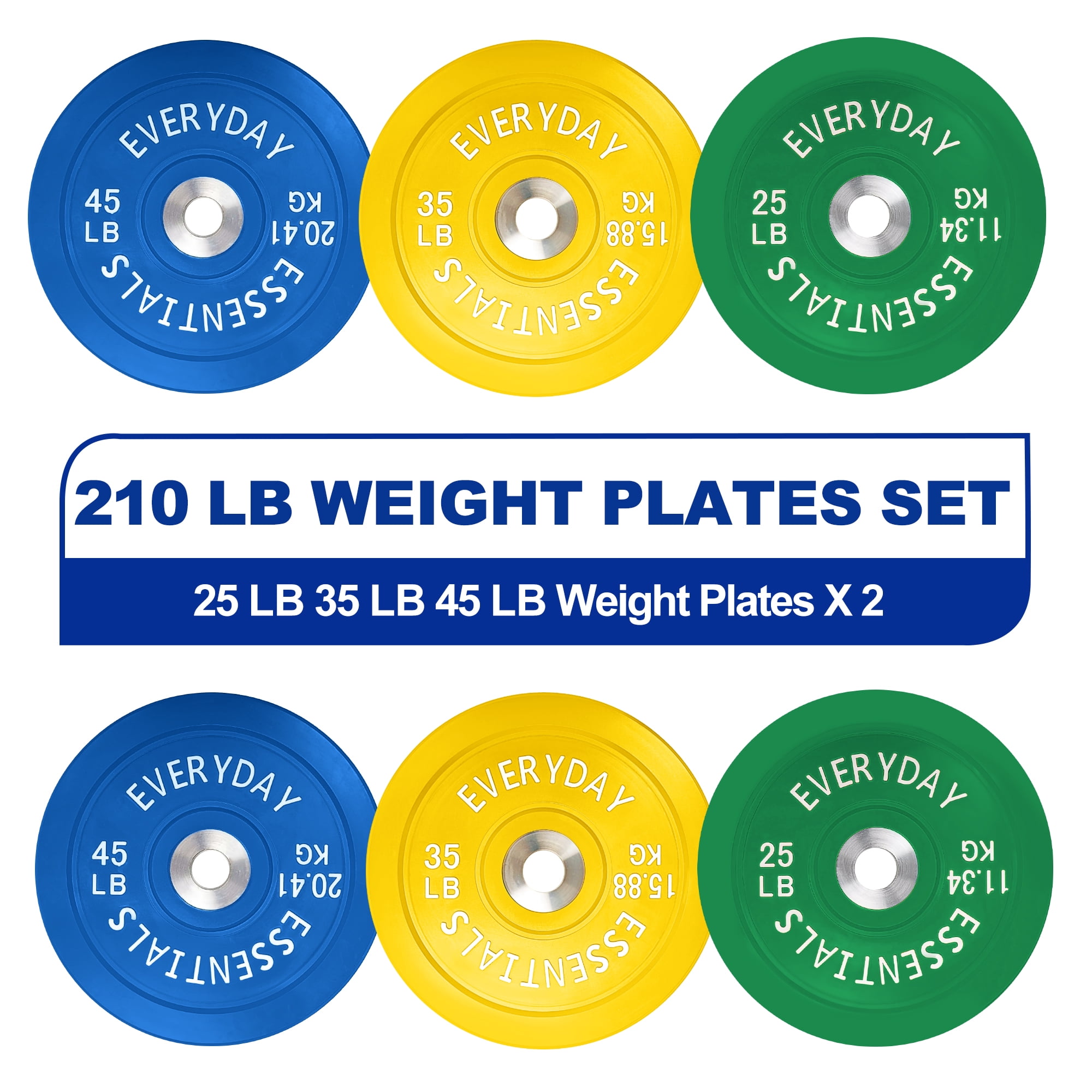 BalanceFrom Olympic Bumper Plate Weight Plate with Steel Hub, Color Coded, 210 lbs Set