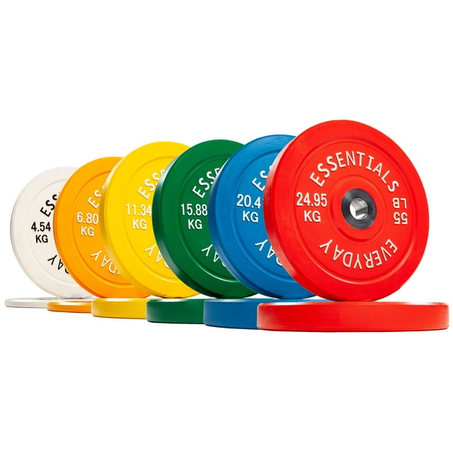 BalanceFrom Olympic Bumper Plate Weight Plate with Steel Hub, Color Coded, 370 lbs Set