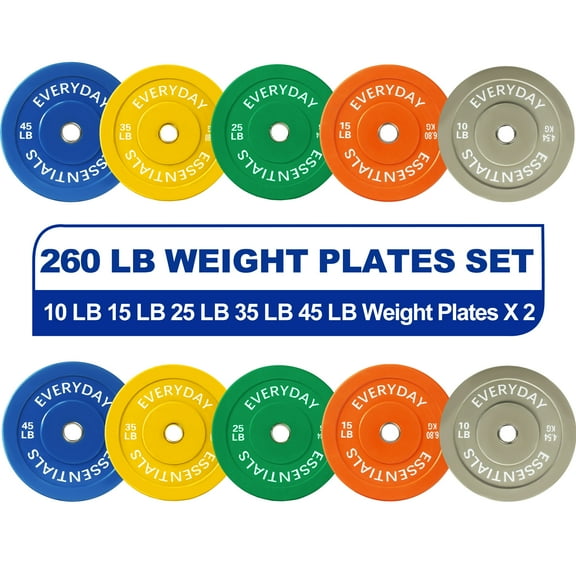 BalanceFrom Olympic Bumper Plate Weight Set with Steel Hub, 260 lbs