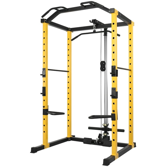 BalanceFrom PC-1 Series 1000lb Capacity Multi-Function Adjustable Power Cage Power Rack with Optional Lat Pull-down and Cable Crossover, Power Cage with Lat Pull-down