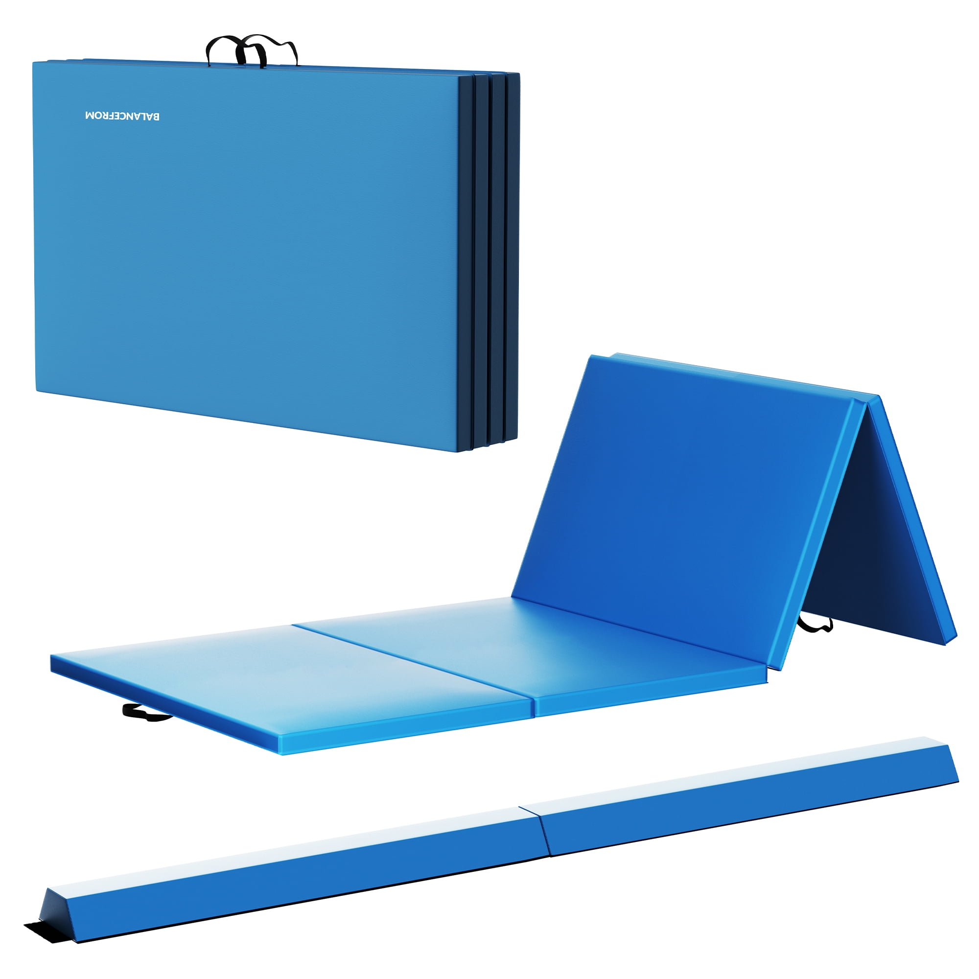 Blue Extra Thick High Density Gymnastics Mat with Sectional Floor Balance Beam