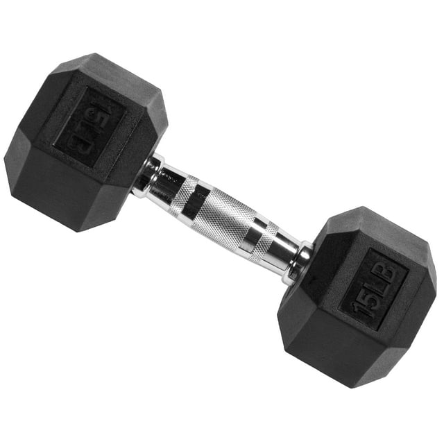 BalanceFrom Rubber Encased Hex Dumbbell, 15LBs, Single