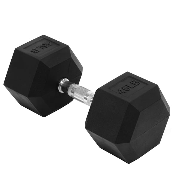 BalanceFrom Rubber Encased Hex Dumbbell, 45lbs, Single, Black, for Strength Training, Metal Handle