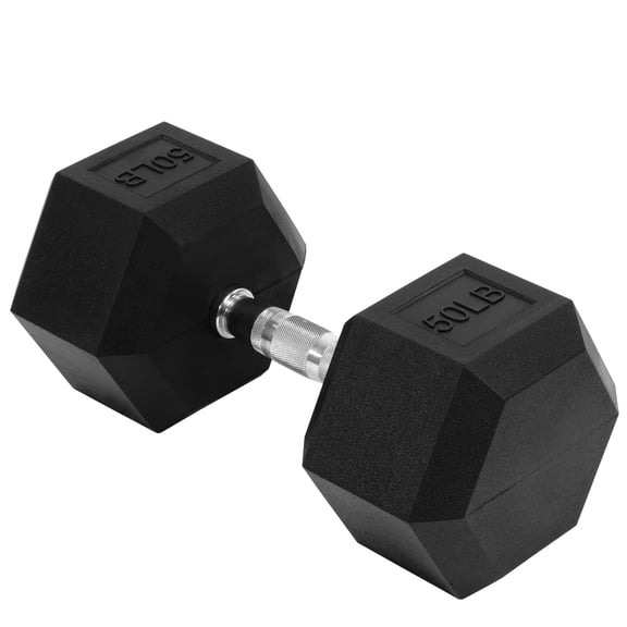 BalanceFrom Rubber Encased Hex Dumbbell, 50LBs, Single