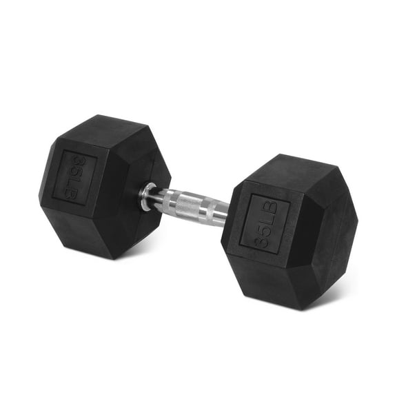 BalanceFrom Rubber Encased Hex Dumbbell, Anti-Roll, Black, 35 lb, Assembled Product Weight, Single