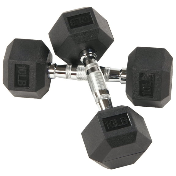 BalanceFrom Rubber Encased Hex Dumbbells, 10 lbs Pair, Black