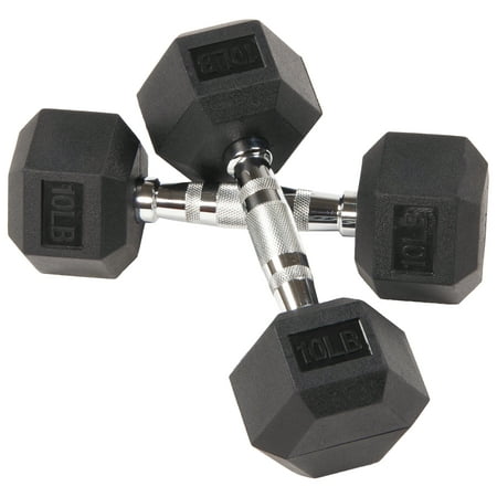 balancefrom rubber encased hex dumbbells, 10 lbs pair, black