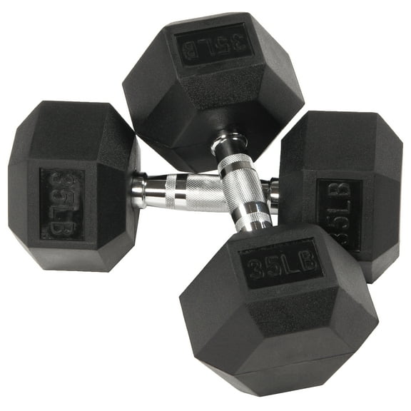 BalanceFrom Rubber Encased Hex Dumbbells, 35 lbs Pair, Black
