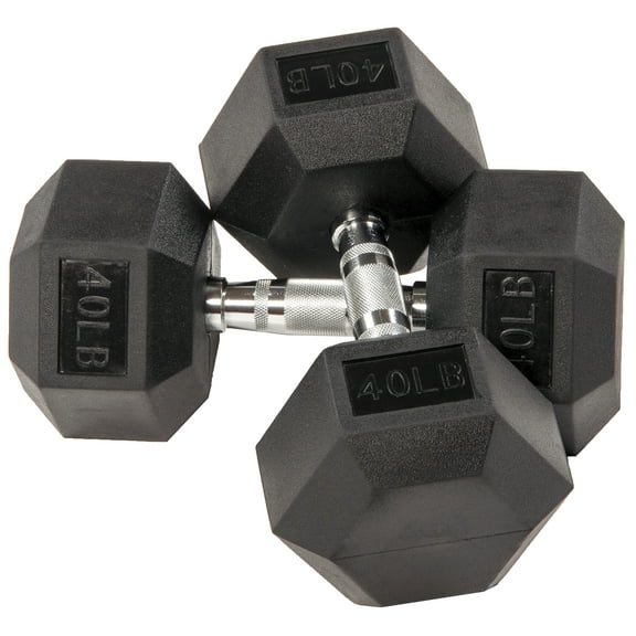 BalanceFrom Rubber Encased Hex Dumbbells, 40 lbs Pair, Black
