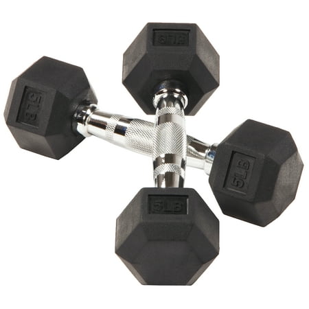 BalanceFrom Rubber Encased Hex Dumbbells, 5 lbs Pair