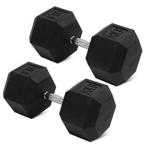 BalanceFrom Rubber Encased Hex Dumbbells, 90 lb Single, Black
