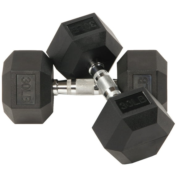 BalanceFrom Rubber Hex Dumbbells, 30 lbs Pair, Black