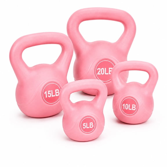 BalanceFrom Sand-Filled Kettlebell Exercise Weights, Set of 5, 10, 15, and 20 lb, Pink