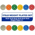 thumbnail interactive-video image 1 of BalanceFrom Olympic Bumper Plate Weight Plate with Steel Hub, Color Coded, 370 lbs Set, Multiple Packages, 1 of 40