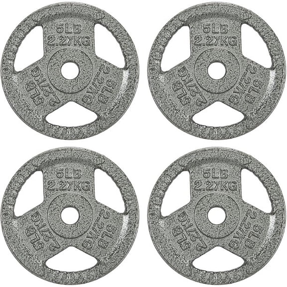 BalanceFrom Strength Training, Weightlifting, CrossFit Tri‑Grip Cast Iron Weight Plates, 5 lb, Set of 2