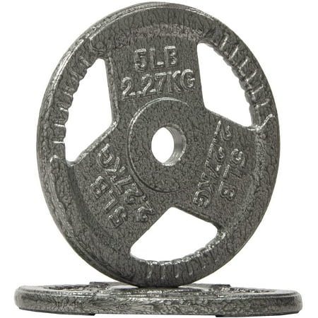 BalanceFrom Tri-Grip Cast Iron Plate Weight Plate for Strength Training, Weightlifting and Crossfit, 1-Inch, 5lbs Pair