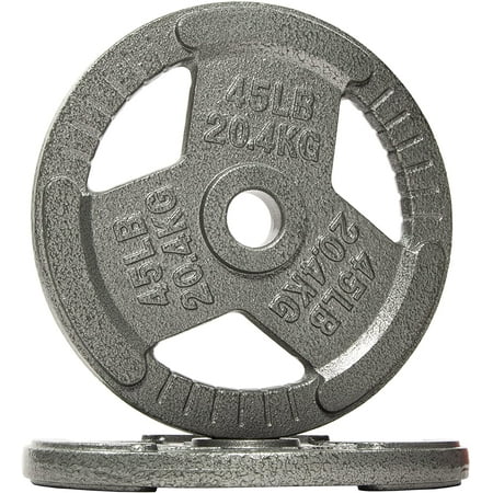 BalanceFrom Tri-Grip Cast Iron Plate Weight Plate for Strength Training, Weightlifting and Crossfit, 2-Inch, 45lbs Pair