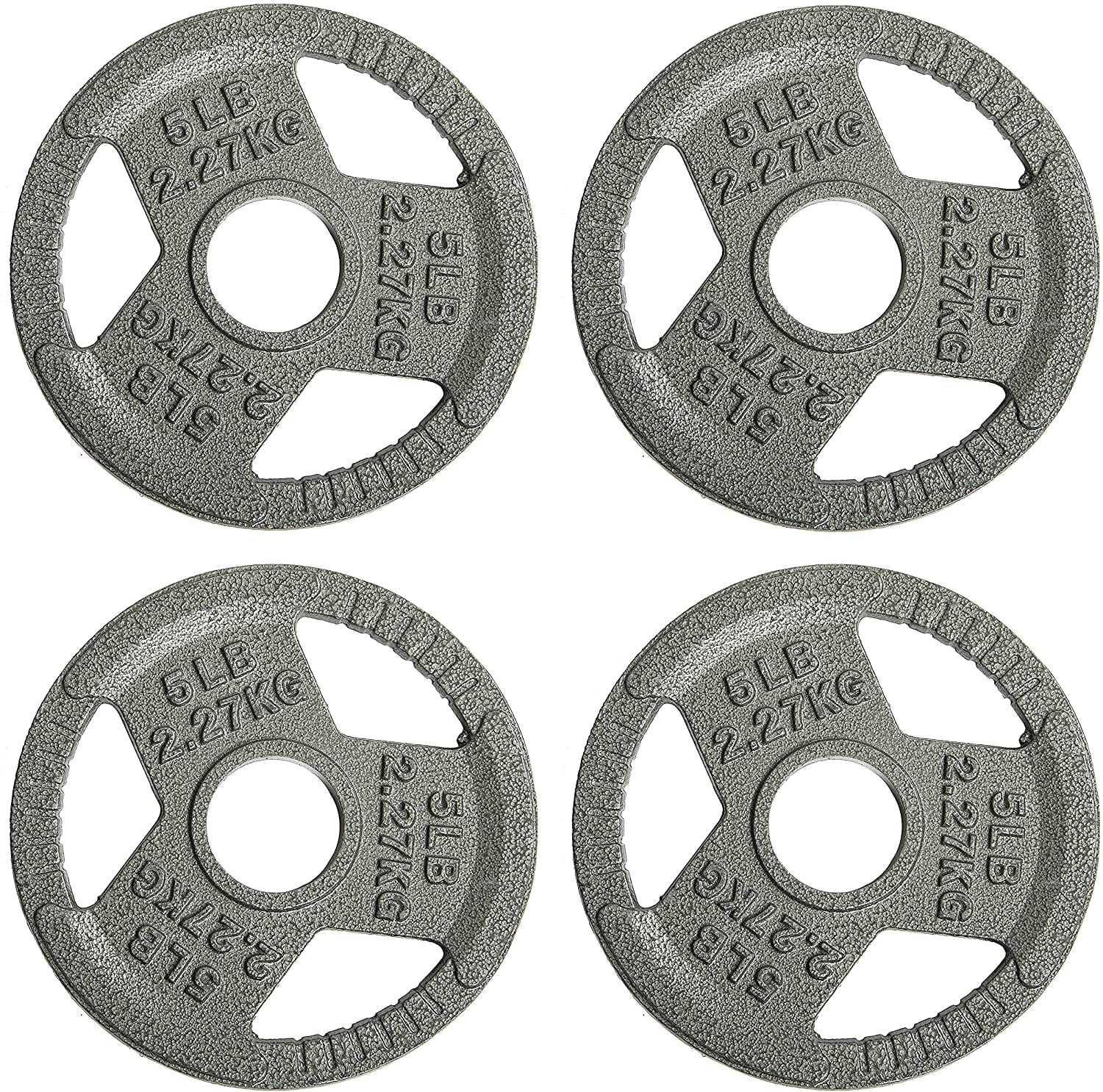 BalanceFrom Tri-Grip Cast Iron Plate Weight Plate for Strength Training, Weightlifting and Crossfit, 2-Inch, 5lbs Set of 4
