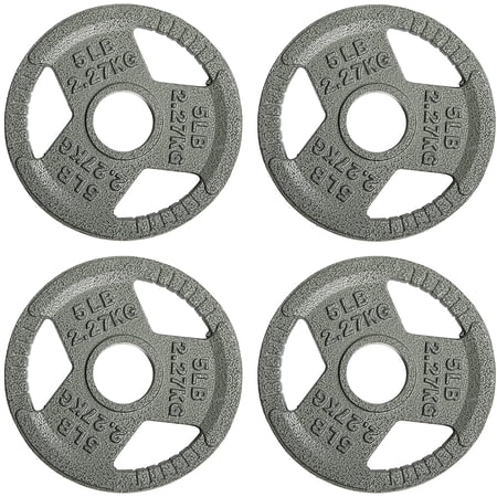 BalanceFrom Tri-Grip Cast Iron Plate Weight Plate for Strength Training, Weightlifting and Crossfit, 2-Inch, 5lbs Set of 4