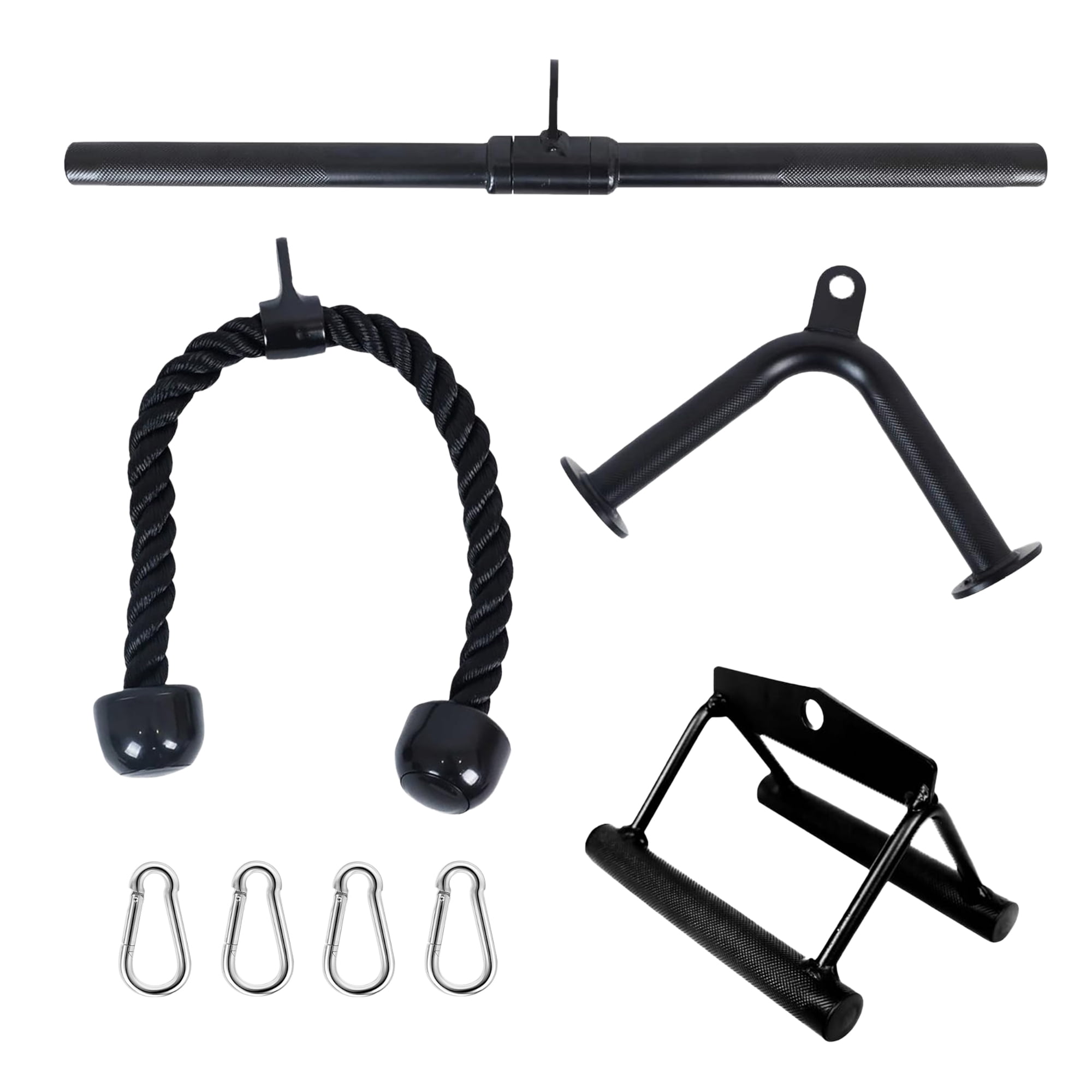 BalanceFrom Tricep Press Down Cable Attachment Set – Heavy Duty LAT Pulldown Accessories with V Handle, Rotating Bar, Tricep Rope, V-Shaped Bar for Home Gym